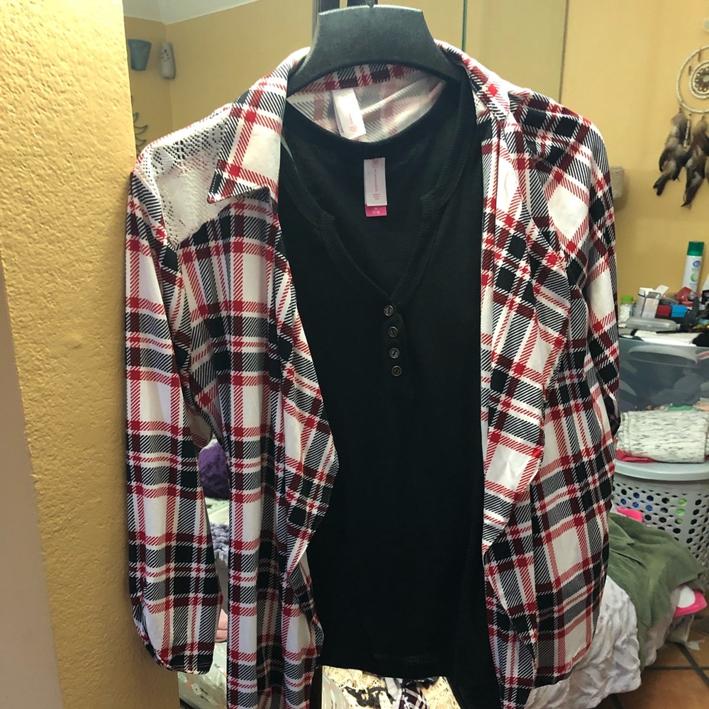 Plaid over top and tank